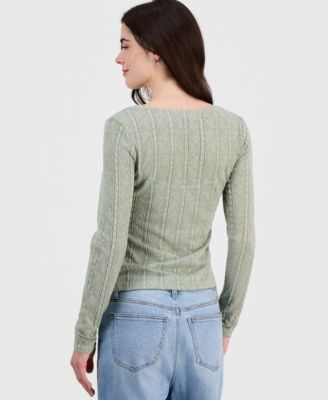 Juniors' Lace Textured Long-Sleeve Top
