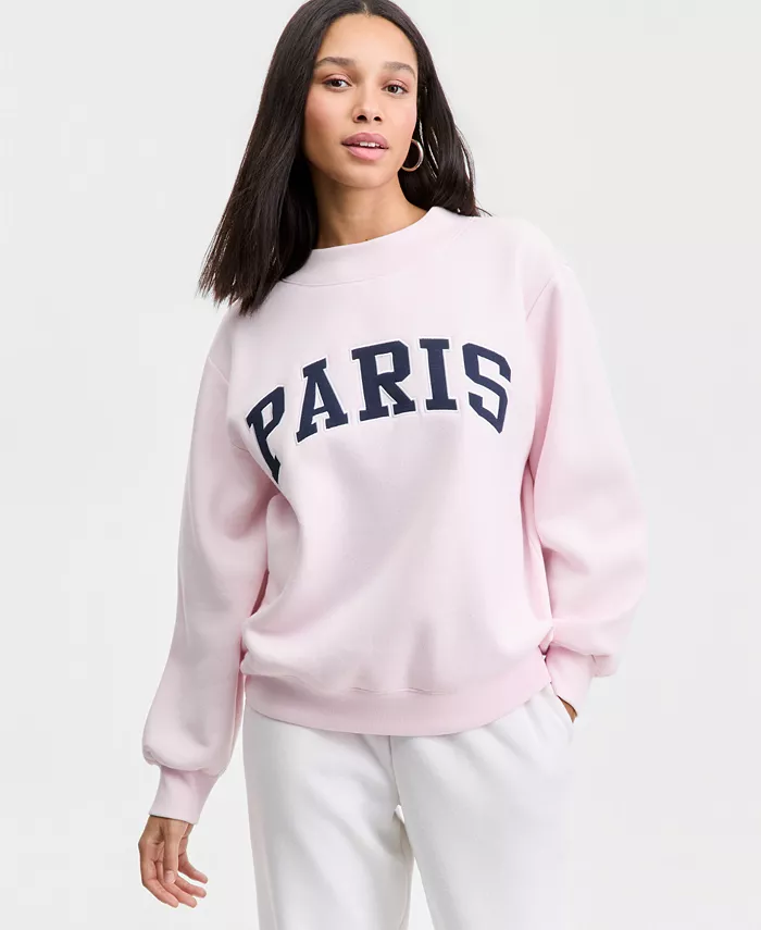 Juniors' Oversized Mock-Neck Sweatshirt - thumbnail 4