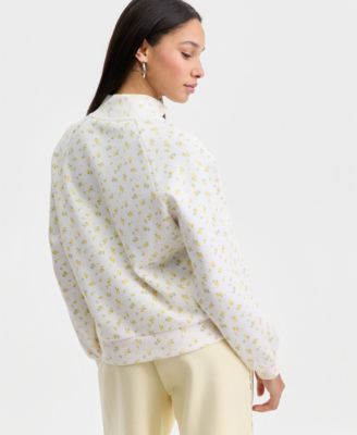 Juniors' Floral Print Quarter-Zip Sweatshirt