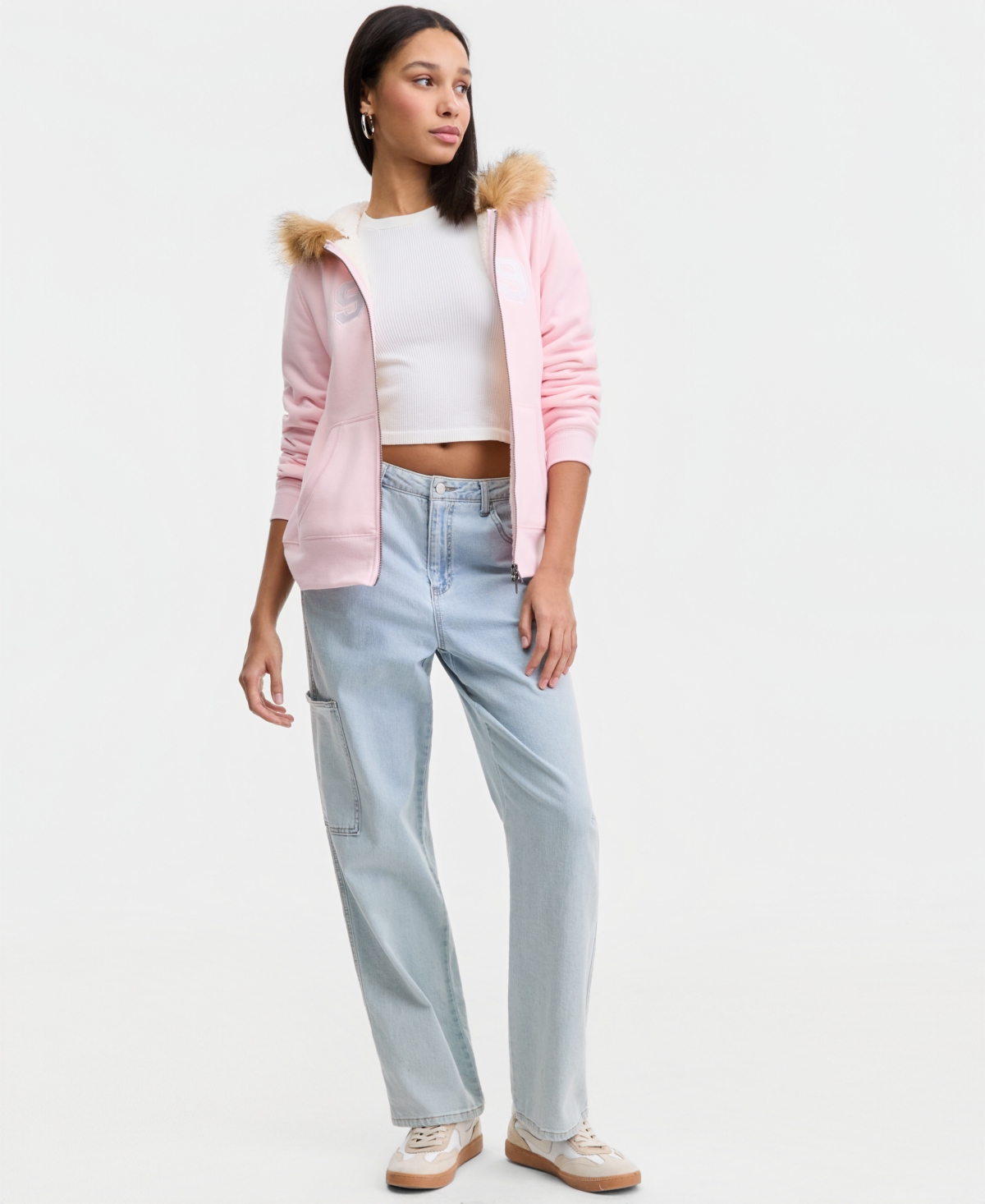 Madden Girl Juniors' Faux-Fur-Trim Hooded Sweatshirt