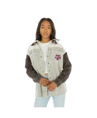 Women's Gray Texas A&M Aggies Vintage Wash Corduroy Full-Snap Hooded Jacket