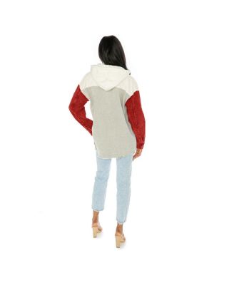 Women's Red Ole Miss Rebels Vintage Wash Corduroy Full-Snap Hooded Jacket