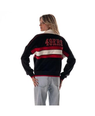 Women's Black San Francisco 49ers Cropped Corduroy Full-Zip Bomber Jacket