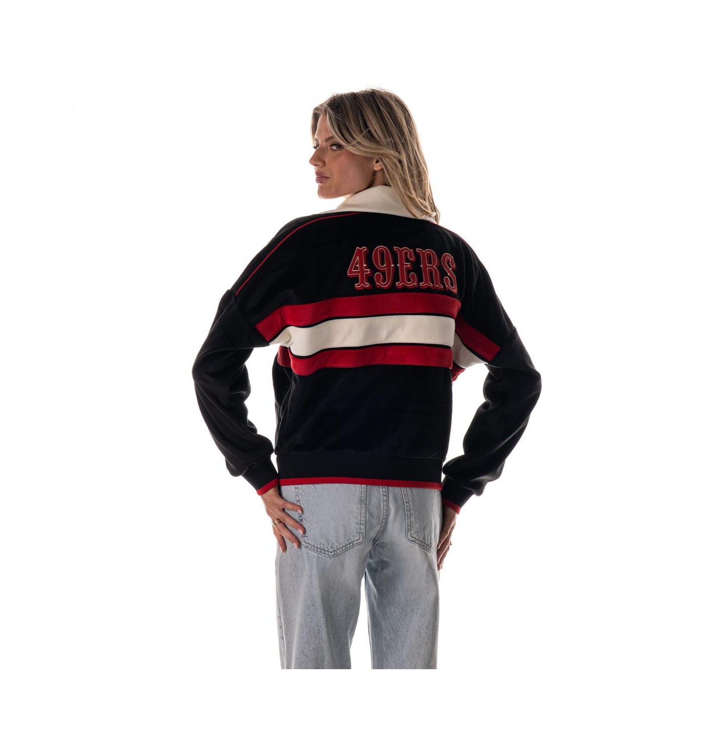 Женская куртка The Wild Collective Black San Francisco 49ers Cropped Corduroy Full-Zip Bomber — фото 3