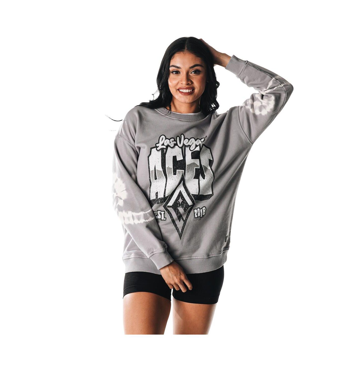 Женская толстовка The Wild Collective Gray Las Vegas Aces Double Collar Fleece Pullover — фото 3