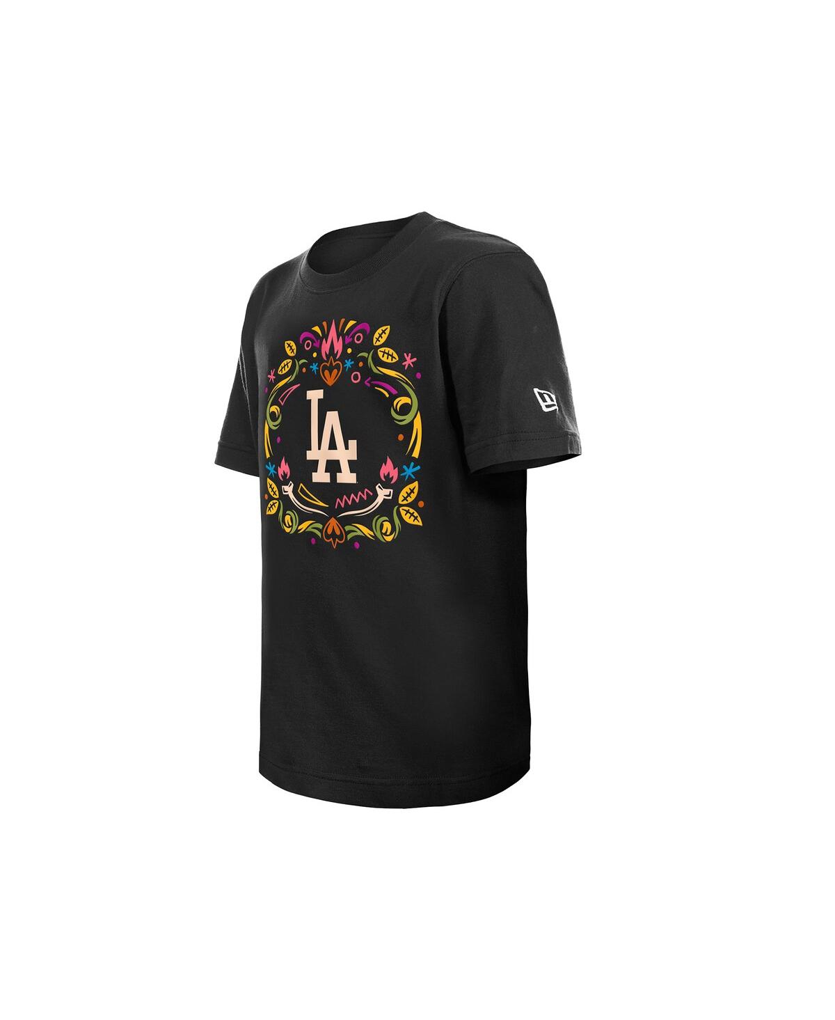 New Era Big Boys And Girls Black Los Angeles Dodgers Dia De Los Muertos T-shirt In Black
