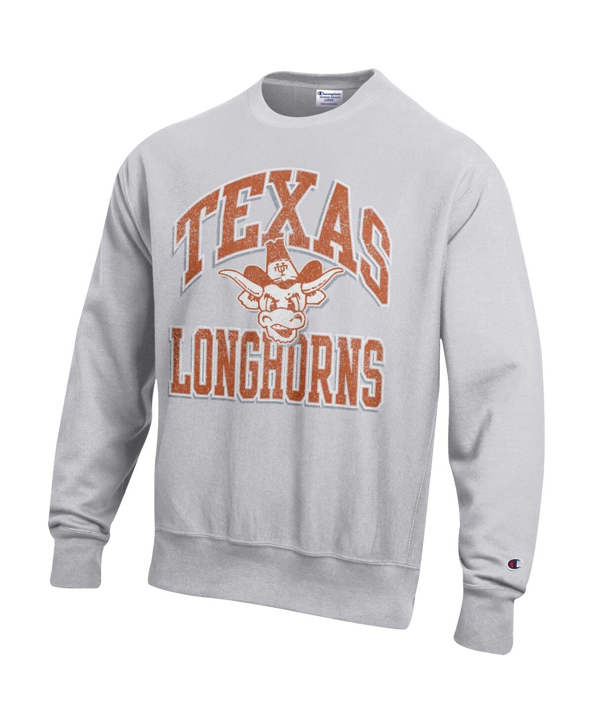 Champion Men's Gray Texas Longhorns Distressed Arch Over Logo Reverse Weave Crew Neck Sweatshirt