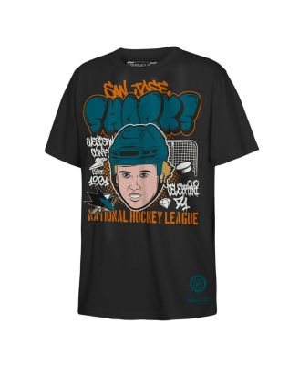Big Boys and Girls Macklin Celebrini Black San Jose Sharks Caricature T-Shirt
