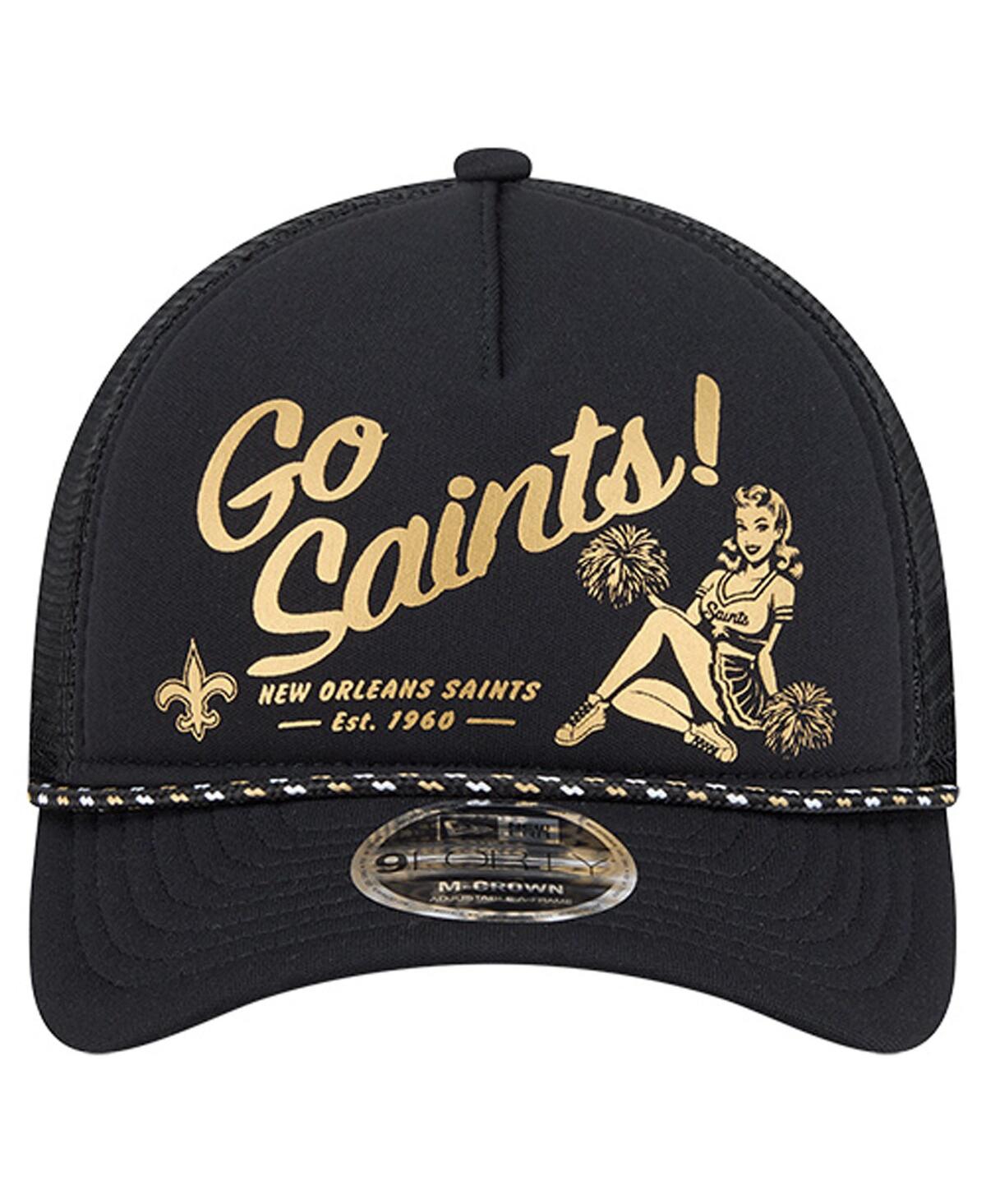 New Era Men's Black New Orleans Saints Gas Station 9FORTY A-Frame M-Crown Adjustable Trucker Hat