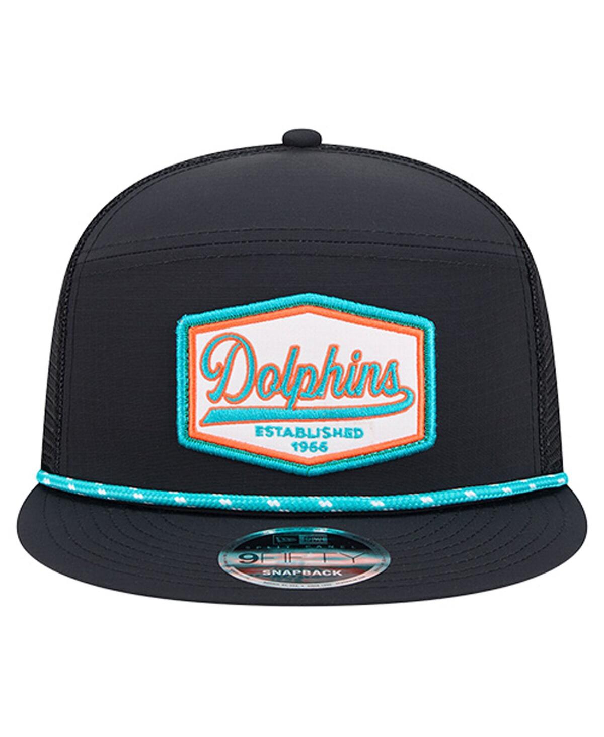 New Era Men's Black Miami Dolphins Ripstop Patch 9FIFTY Split Panel Snapback Hat