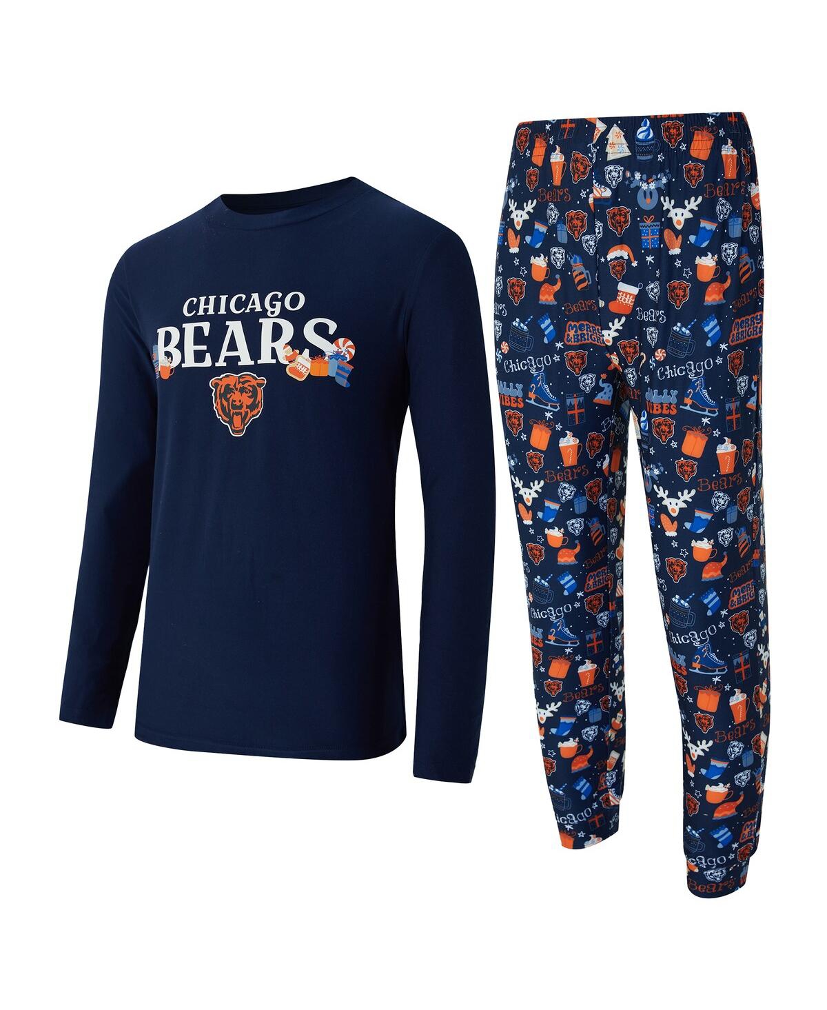 Concepts Sport Men's 2-Piece Navy Chicago Bears Chestnut Long Sleeve Top and Pants Set
