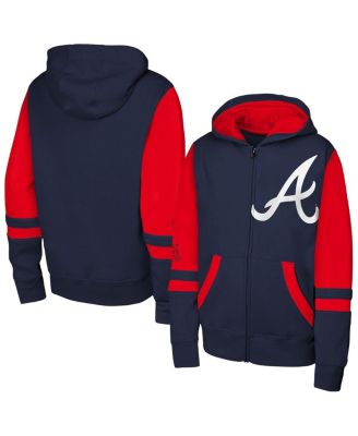 Outerstuff - Men's Navy Atlanta Braves Stadium Color Block Full-Zip Hoodie