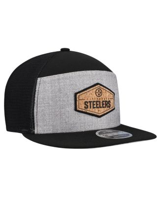 Men's Gray/Black Pittsburgh Steelers Cork Split Panel 9FIFTY Trucker Snapback Hat