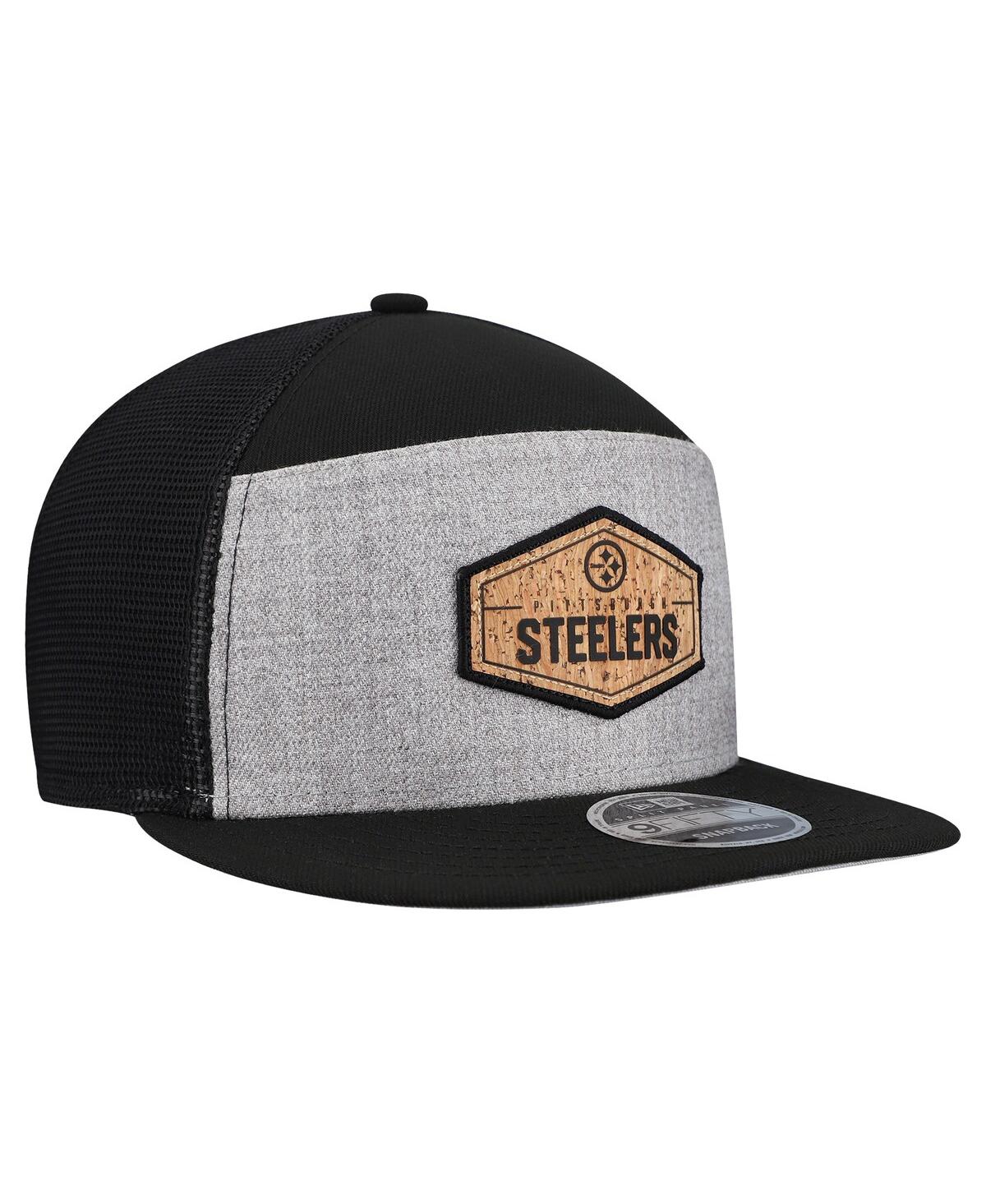 New Era Men's Gray/Black Pittsburgh Steelers Cork Split Panel 9FIFTY Trucker Snapback Hat