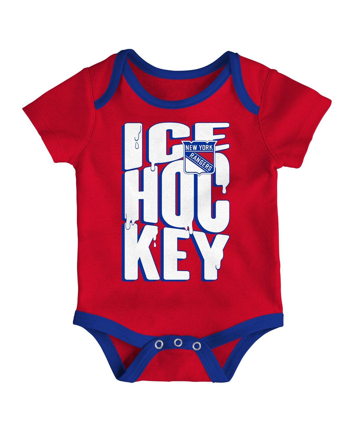 Outerstuff Baby Boys And Girls 3-piece New York Rangers Triple Header Bodysuit Set In Blue