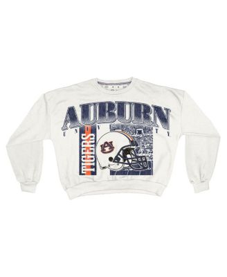 Women's White Auburn Tigers Oversized Janice Retro Waist-Length Sweatshirt