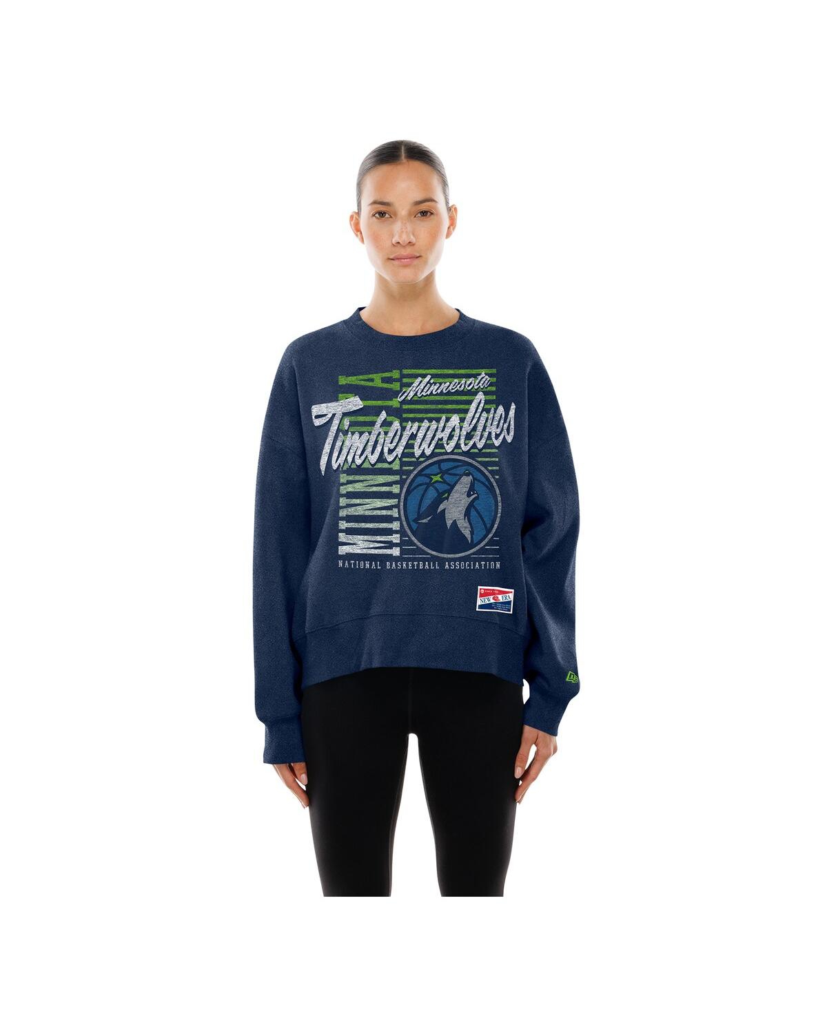 New Era Women's Navy Minnesota Timberwolves Boxy Throwback Mineral Wash Sweatshirt In Blue