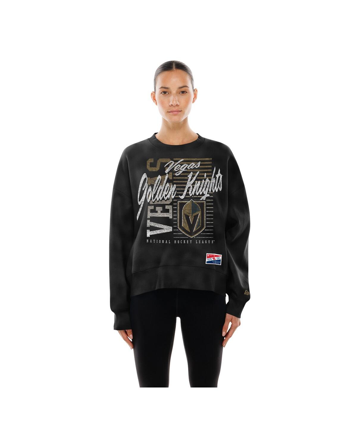 New Era Women's Black Vegas Golden Knights Oversized Throwback Mineral Wash Sweatshirt In Black