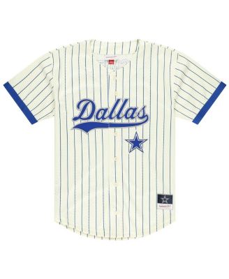 Men's Emmitt Smith Cream Dallas Cowboys Name Number Mesh Button-Up Baseball Jersey