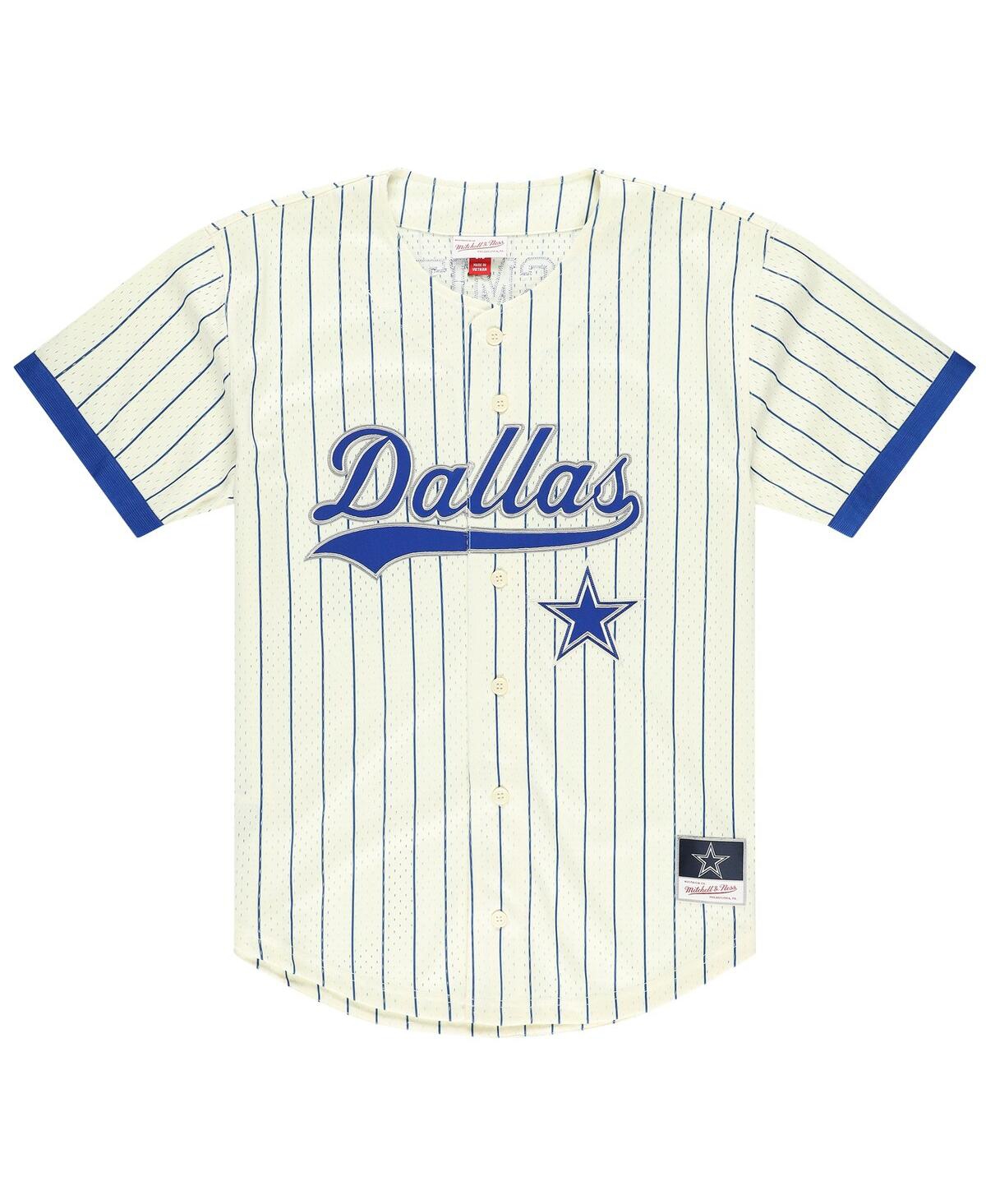 Mitchell & Ness Men's Emmitt Smith Cream Dallas Cowboys Name Number Mesh Button-Up Baseball Jersey