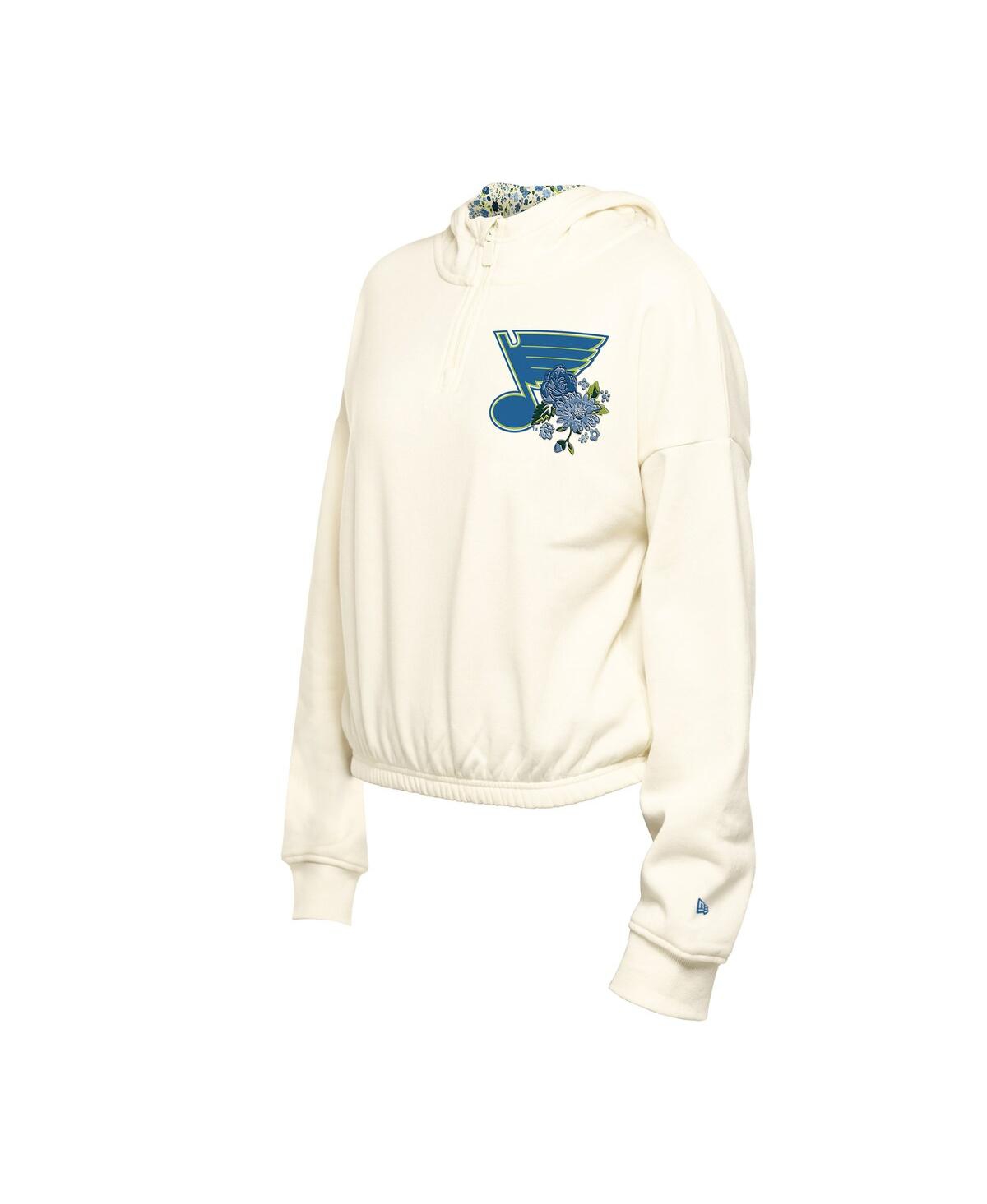 New Era Women's Cream St. Louis Blues Glam Game Quarter-zip Cropped Floral Pullover Hoodie In White