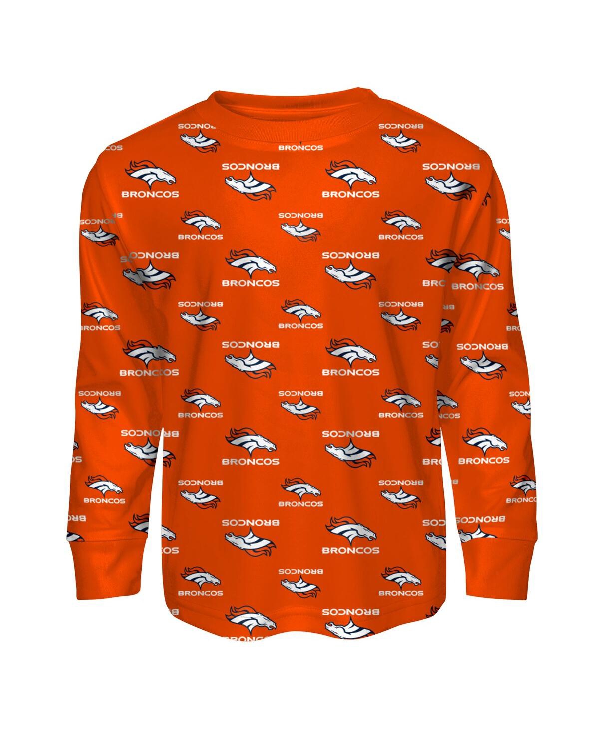 Outerstuff Preschool 2-Piece Orange Denver Broncos All-Over-Print Long Sleeve T-Shirt and Pants Sleep Set