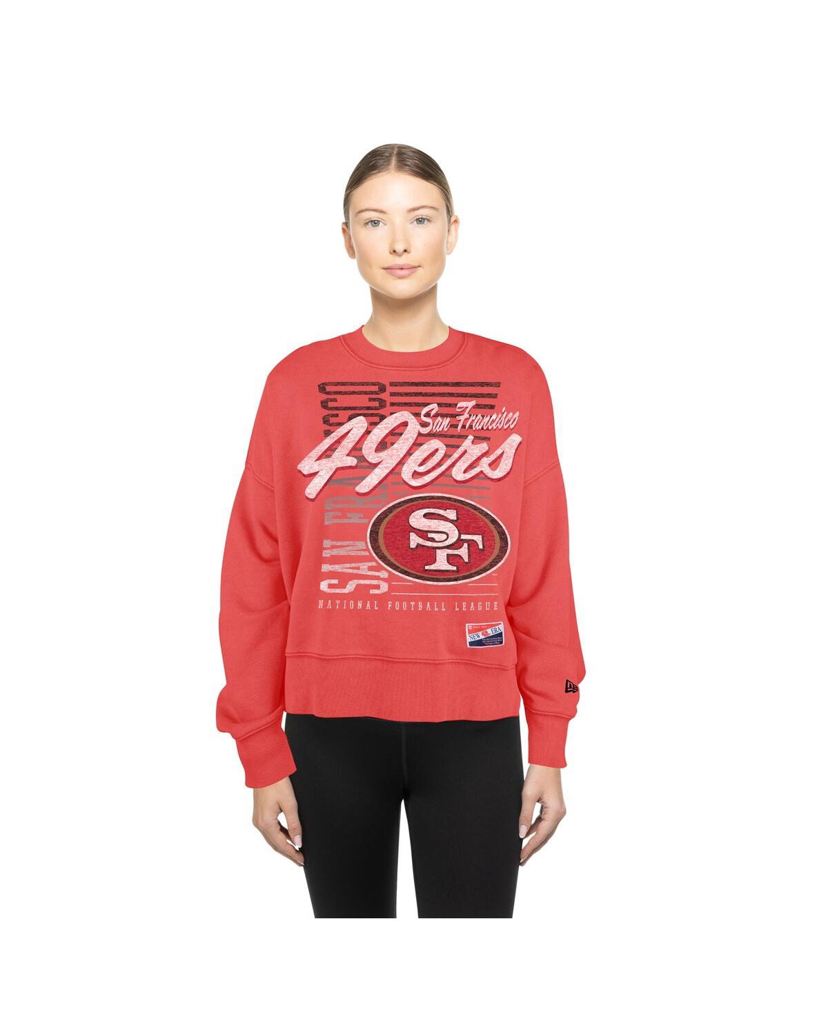 New Era Women's Scarlet San Francisco 49ers Oversized Throwback Mineral Wash Crew Neck Sweatshirt In Red