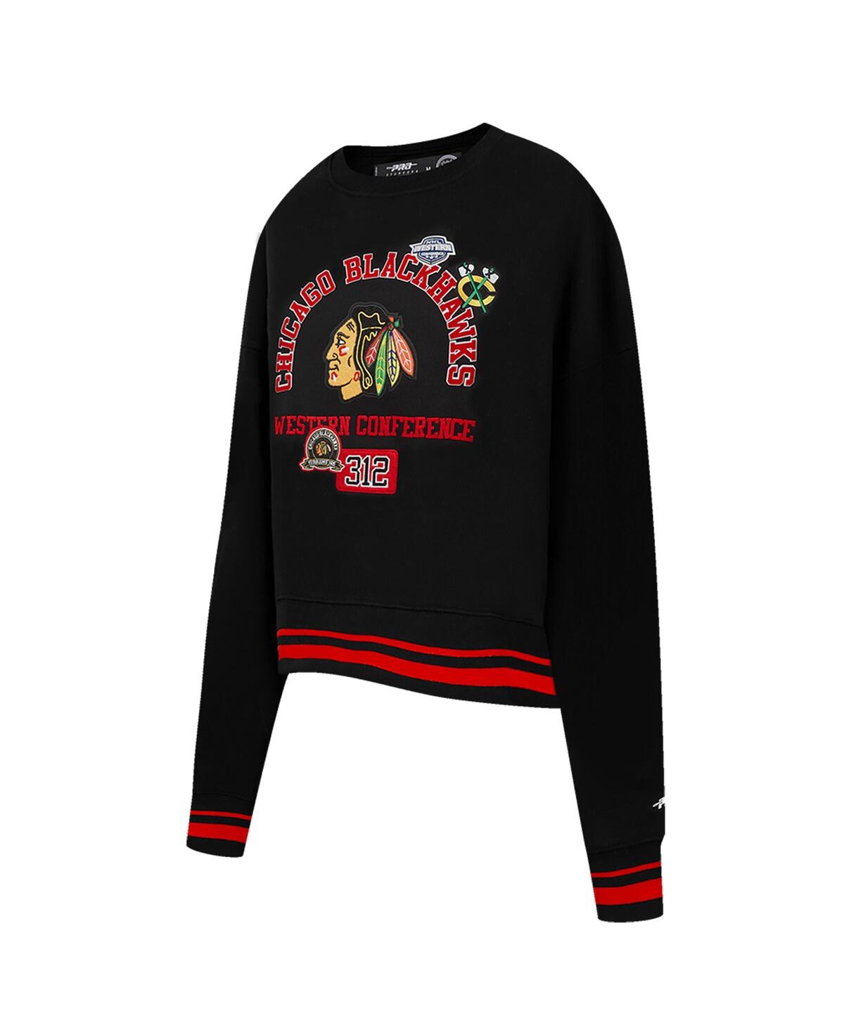 Pro Standard Women's Black Chicago Blackhawks Area Code Cropped Pullover Sweatshirt In Black