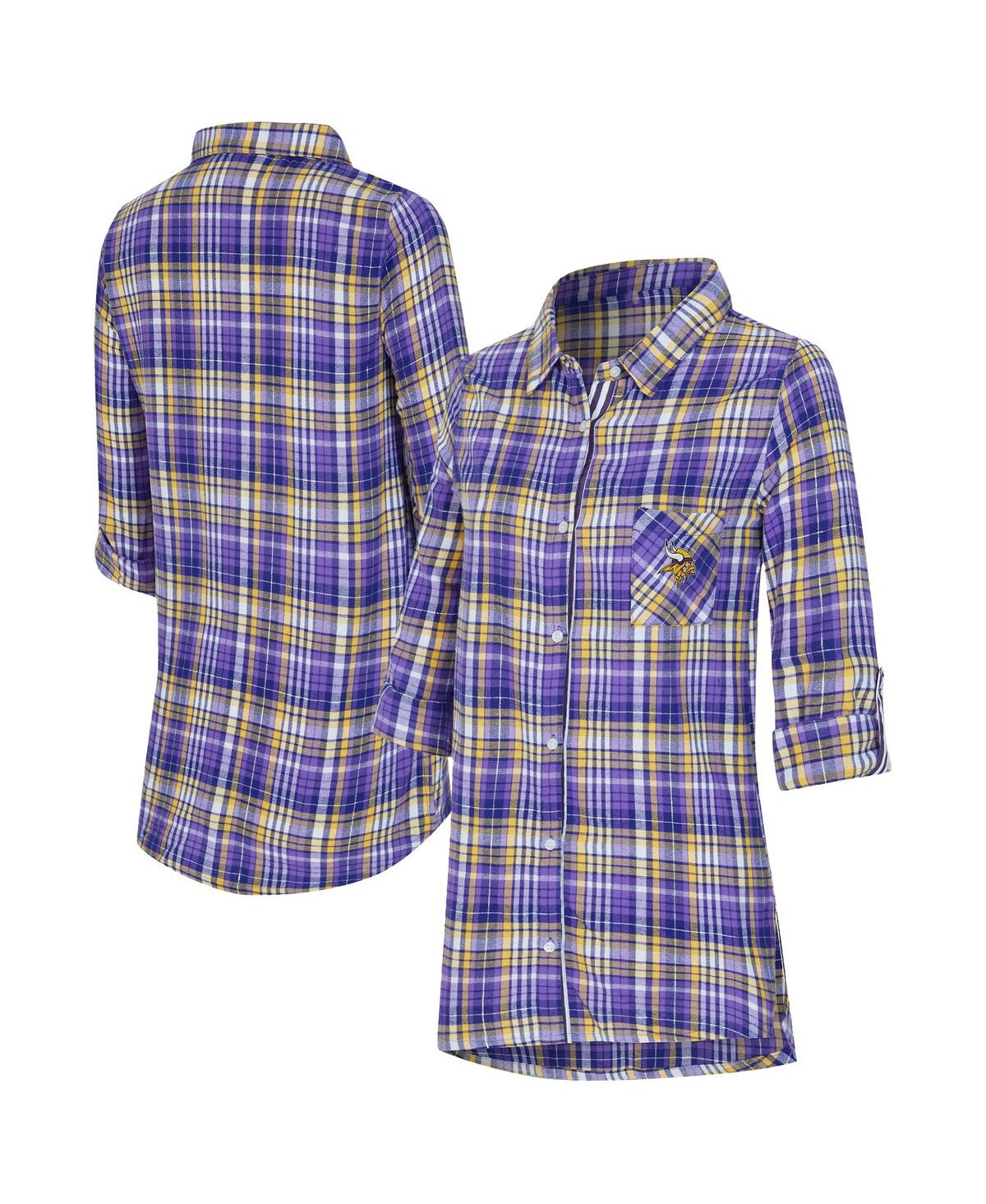 Concepts Sport Women's Purple Minnesota Vikings Laney Plaid Tri-blend Nightshirt In Multi