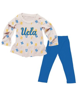 Wes & Willy - Girls Toddler 2-Piece Oatmeal UCLA Bruins Ruffle Raglan Long Sleeve T-Shirt and Leggings Set