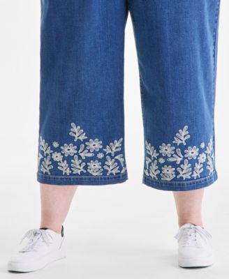 Plus Size Embroidered Cropped 5 Pocket Jeans, Macy's Exclusive