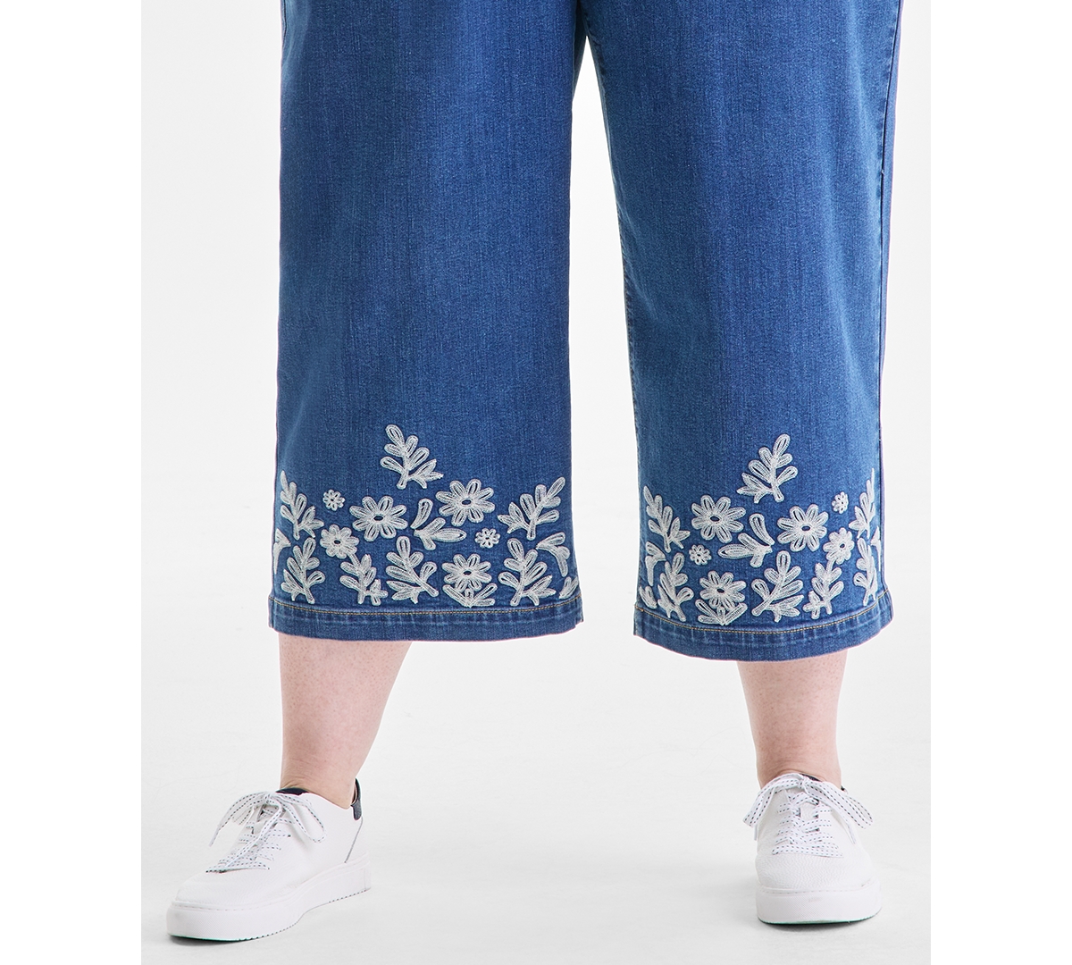 Style & Co Plus Embroidered Cropped 5 Pocket Jeans, Macy's Exclusive