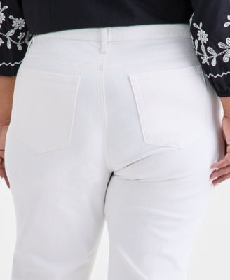 Plus Size Embroidered High-Rise Straight-Leg Cropped Jeans, Macy's Exclusive