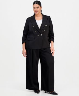 Plus Size Crinkle-Satin Faux-Double-Breasted Blazer