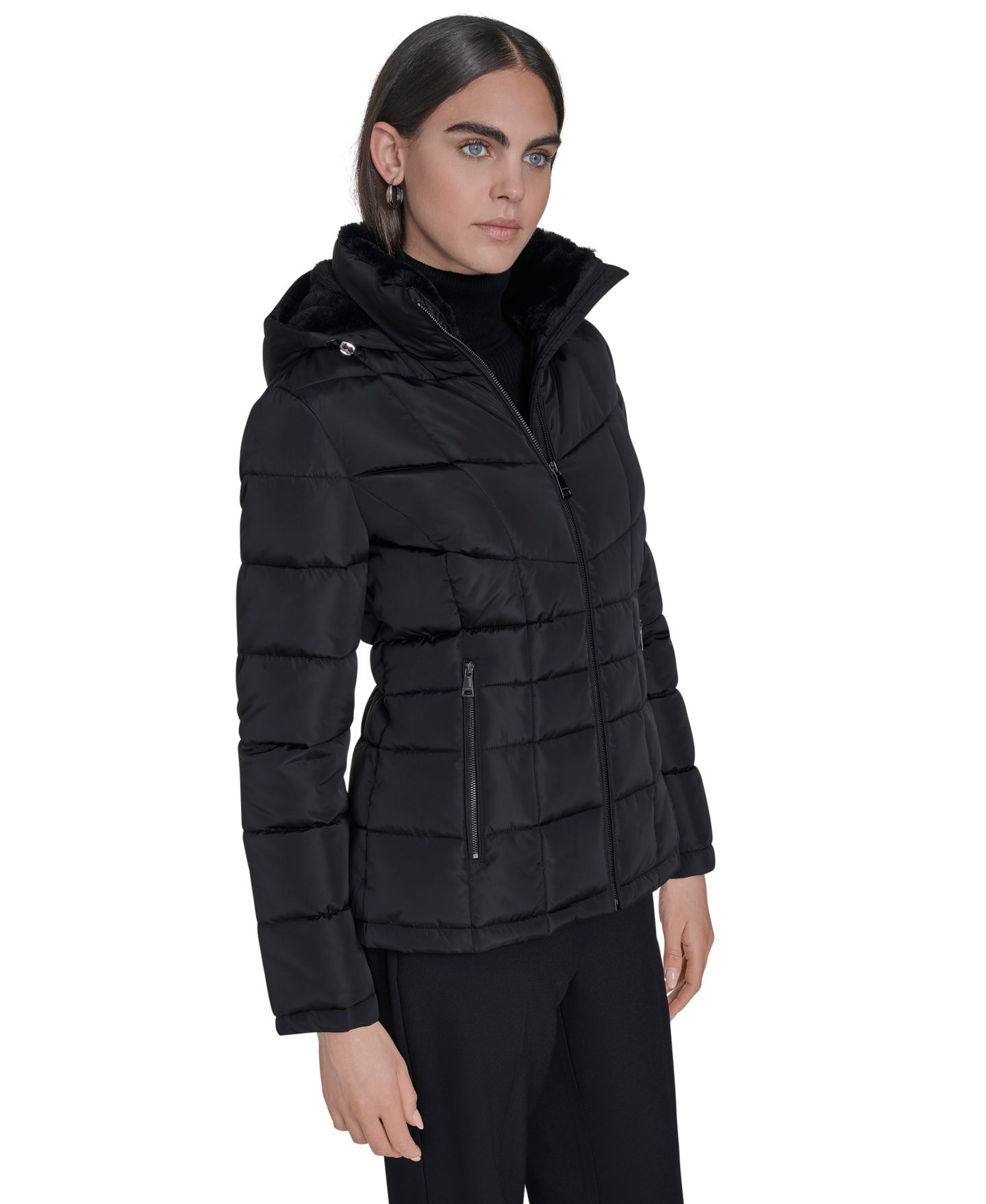 Женская куртка Calvin Klein Stand Collar Lined Puffer, цвет: Чёрный — фото 2