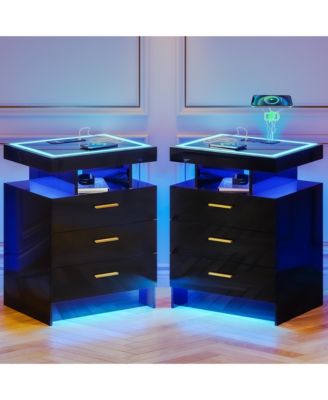 Nightstand with Drawers, Wireless Charging & Auto LED Lights