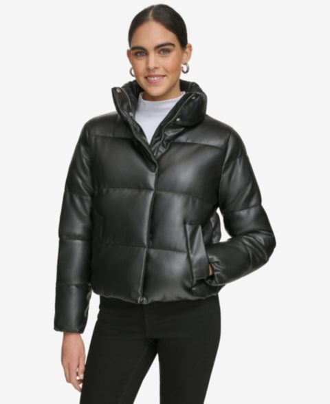 Женские куртки Calvin Klein Short Faux-Leather Puffer Jacket
