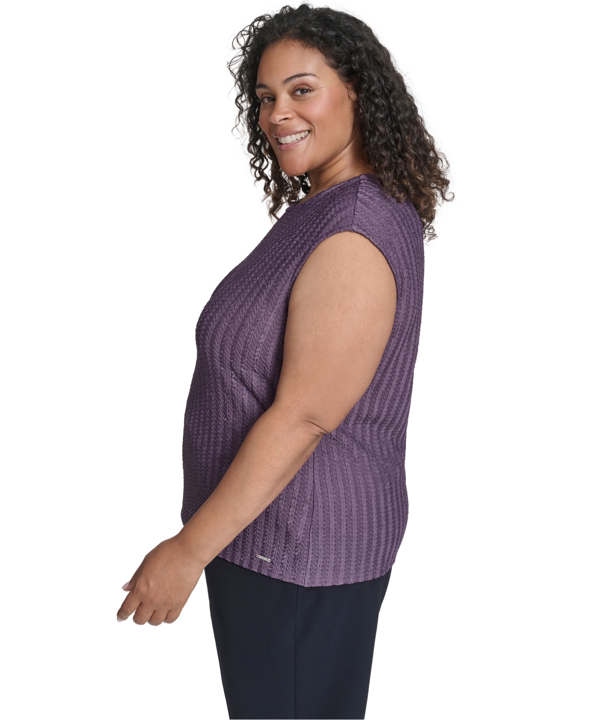 Calvin Klein Plus Size Cap Sleeve Textured Knit Top In Purple