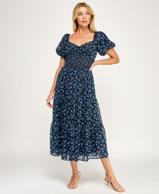 Juniors' Puff Sleeve Smocked Waist Dress