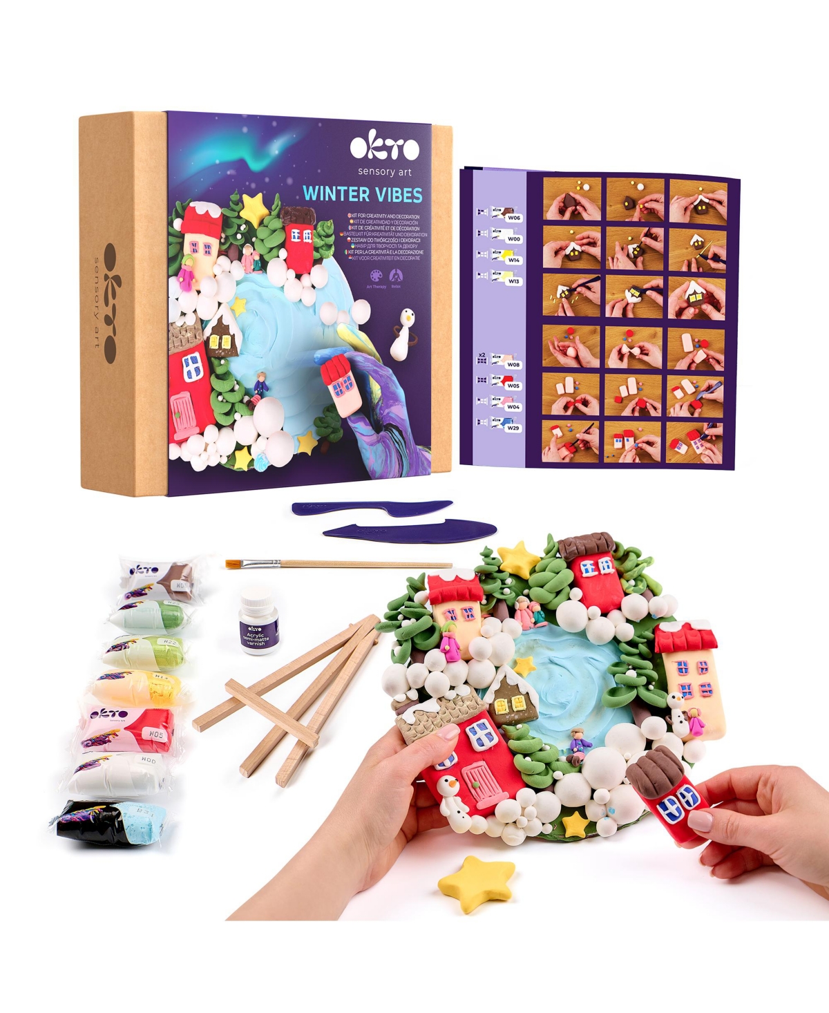 Wise Elk Okto Air-Dry Clay 3D Painting Kit – 3D Winter Vibes (11.4 x 11.4 in)