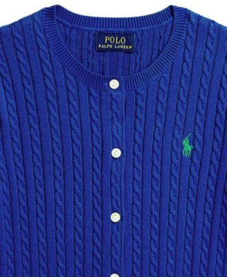 Girls' 7-16 Mini-Cable Long-Sleeve Cardigan Sweater