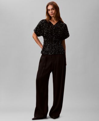 Women's V-Neck Sequin Top