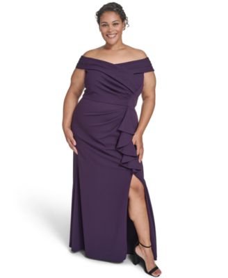 Eliza J - Plus Size Off Shoulder Pleated Ruffle Gown