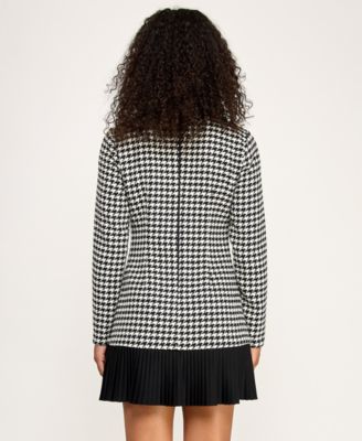 Juniors' Houndstooth Blazer Pleated Crewneck Dress