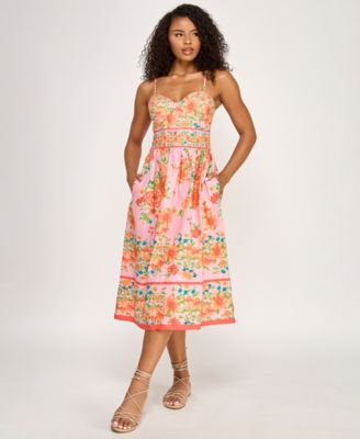 SENI & CADE - Women's Floral Printed Sweetheart Neck Midi Dress