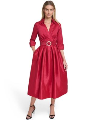 Jessica Howard - Women's Collared V-Neck Shirt Dress