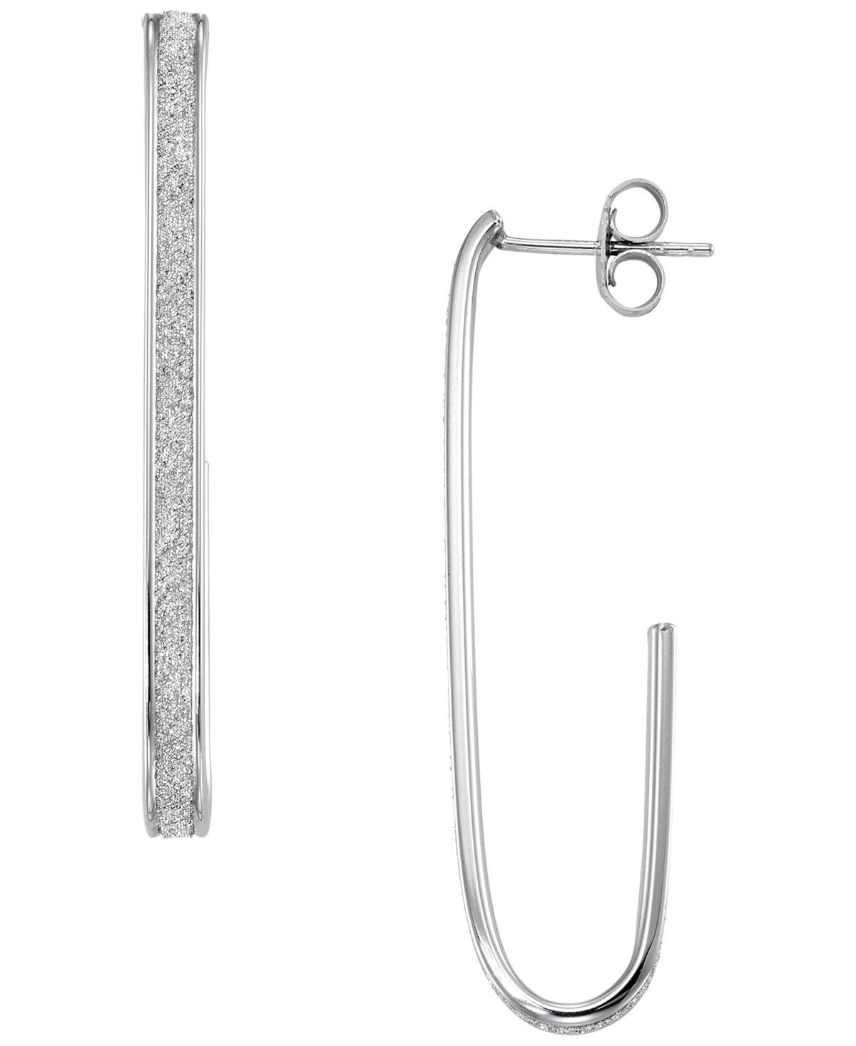 Macy's Glitter Polished 2-pc. Set J-hoop Earrings In Sterling Silver In Transparent