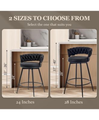 Swivel Bar Stools Set of 3, 24 Inches Modern Counter Height Bar Stools with Woven Back, Upholstered Suede Tall Barstools