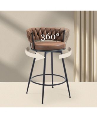 Swivel Bar Stools Set of 3, 24 Inches Modern Counter Height Bar Stools with Woven Back, Upholstered Suede Tall Barstools