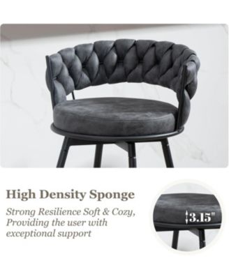 Swivel Bar Stools Set of 3, 24 Inches Modern Counter Height Bar Stools with Woven Back, Upholstered Suede Tall Barstools